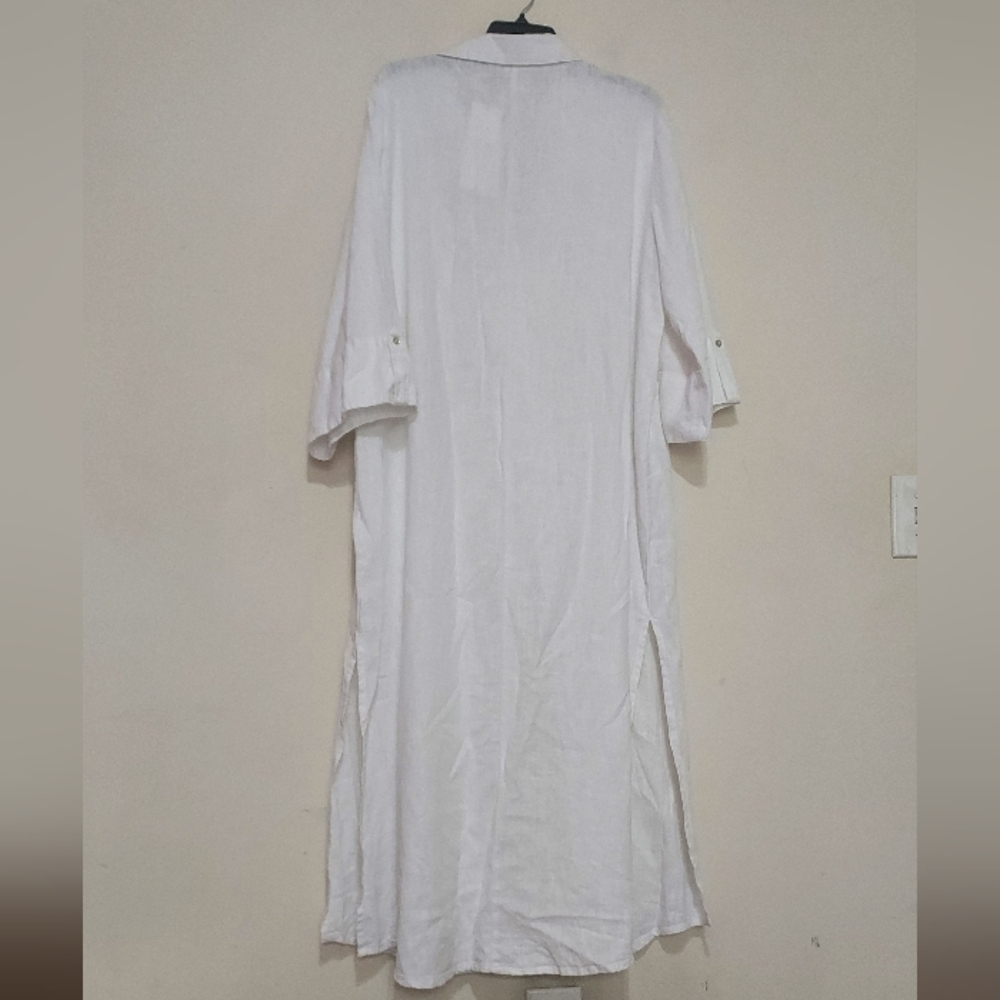 Zara Linen Midi White Button-Down Tunic Shirt Dresss Sz-M - Picture 6 of 10
